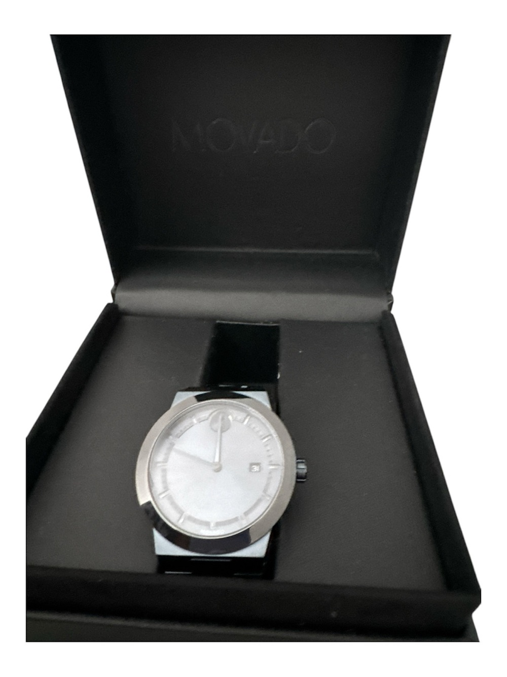 Movado Men's Silver and Black Minimalist Watch